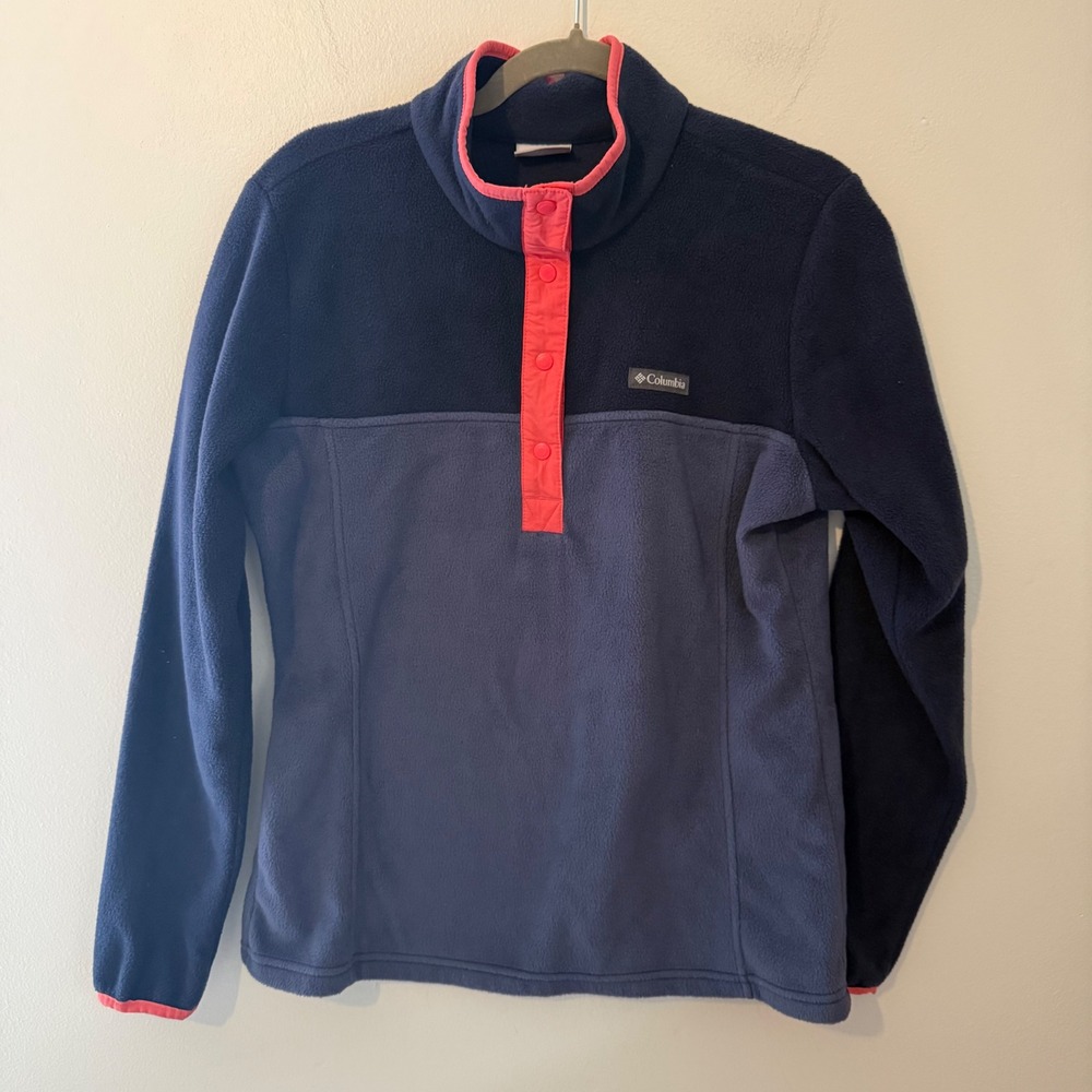 Columbia Benton Springs‎ Snap Fleece Pullover Navy Blue Coral Womens Medium